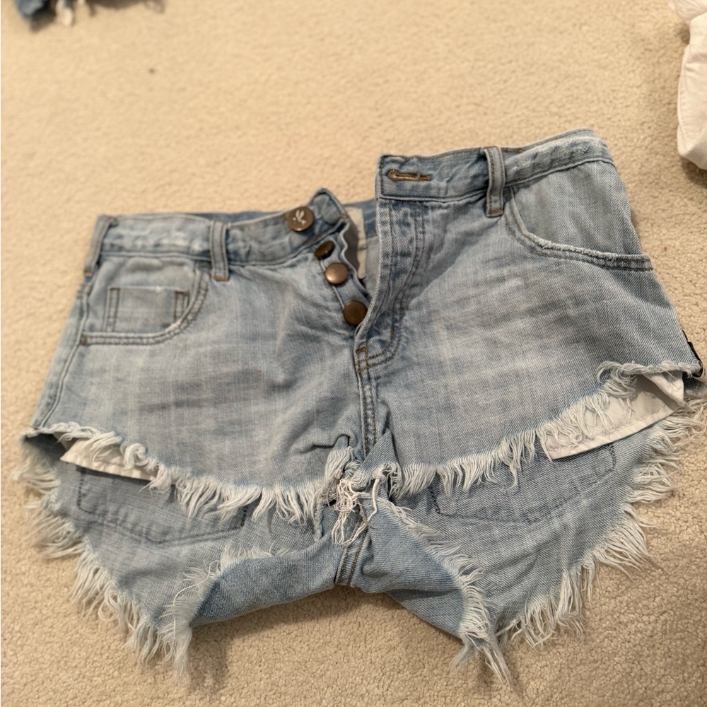 One Teaspoon Light Blue Frayed Jean Shorts